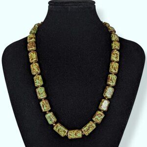 V. Czech Mottled Glazed Ceramic Beaded Necklace